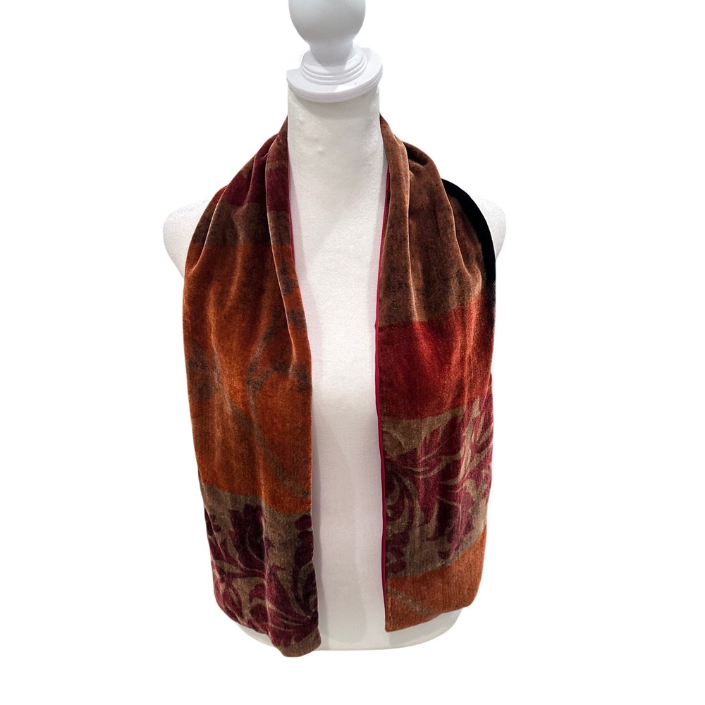 Italca Made in‎ Italy Reversible Velvet Silk Scarf Red Baroque Floral